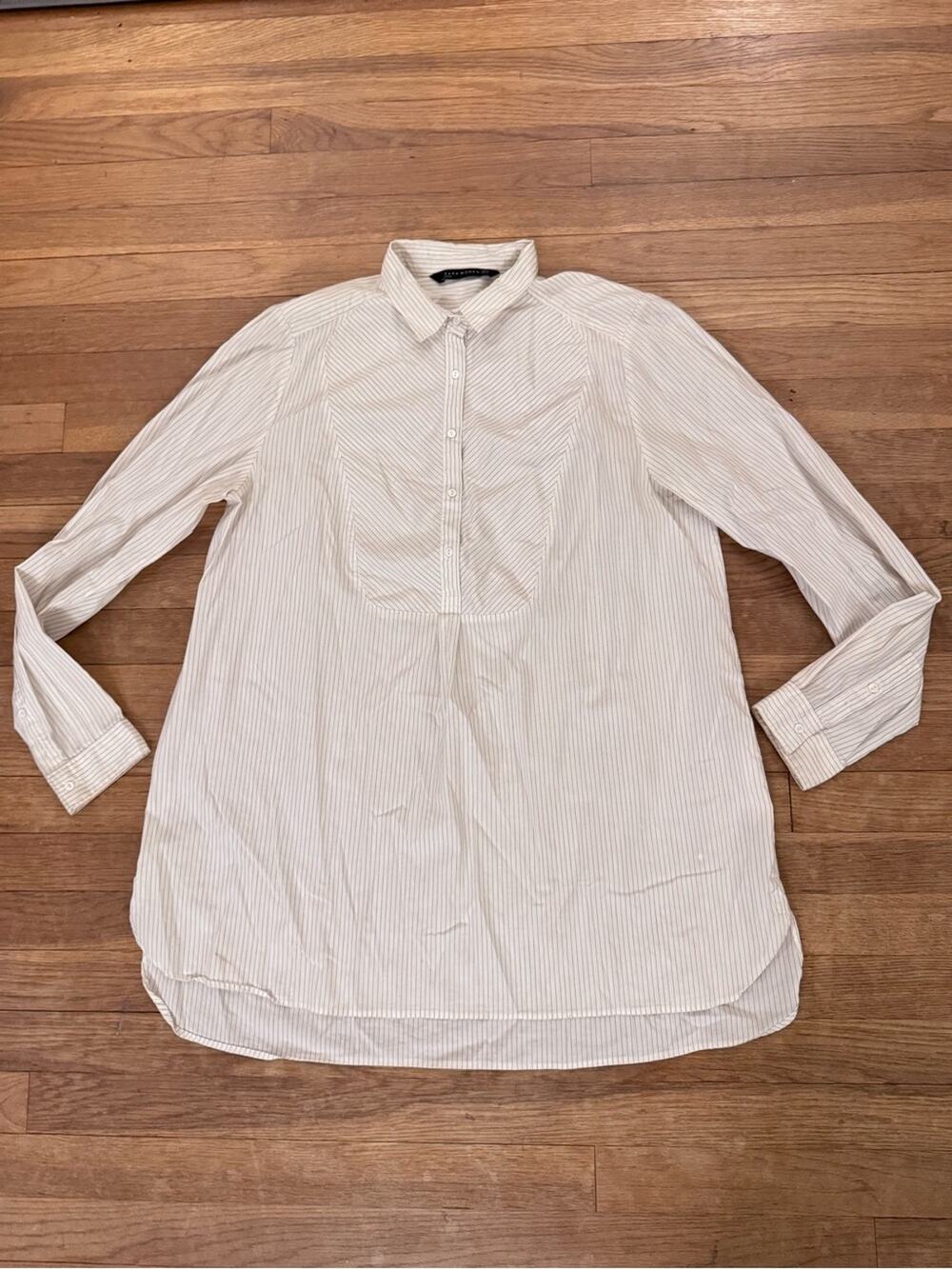 Zara Women's White Striped Long Sleeve Mini Dress Tunic - Size XL
 b61
